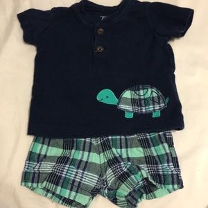 Navy and teal turtle two piece boys summer